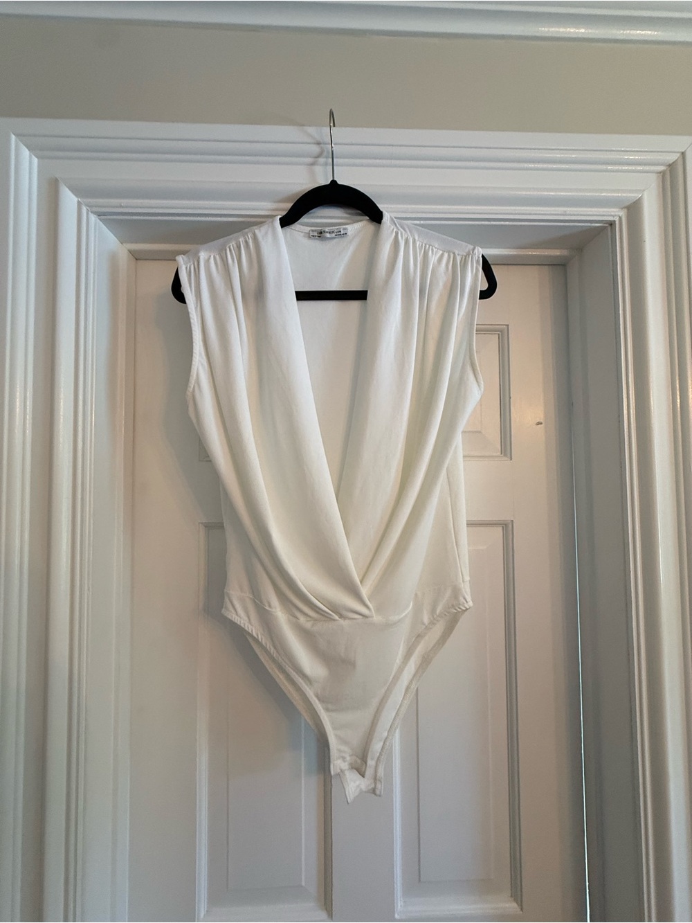 Zara White Draped V-Neck Bodysuit